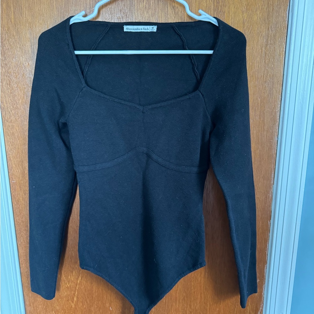 Abercrombie & Fitch Black Fitted Bodysuit with Square Neckline